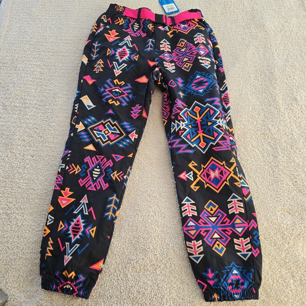 Columbia Women's Wintertrainer Snow Pants Retro 90s-inspired Neon Geometric Sz M